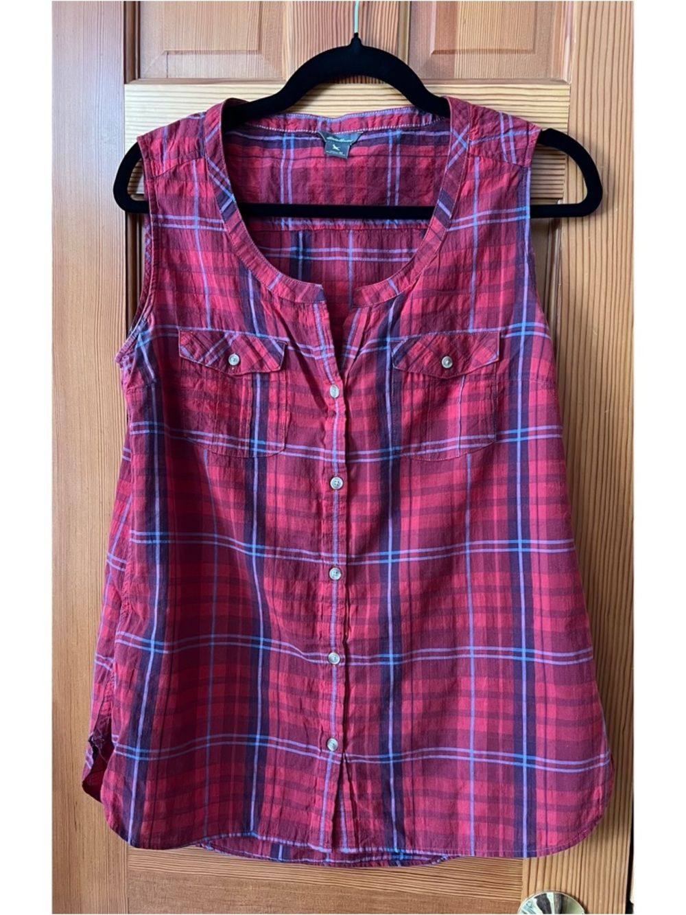 Eddie Bauer Red Plaid Sleeveless Button-Front Camisole